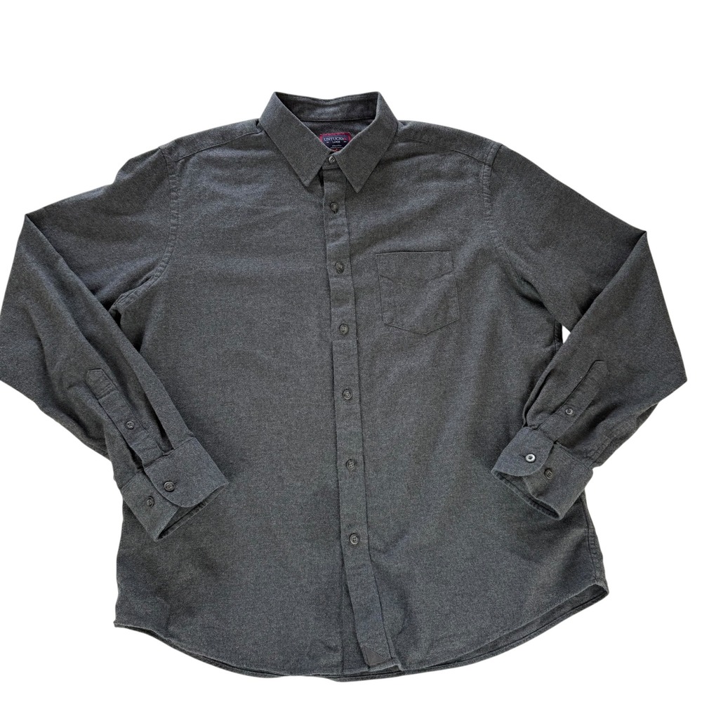 Untuckit Sherwood Dark Grey Flannel Button Down Shirt Mens Large‎ Regular